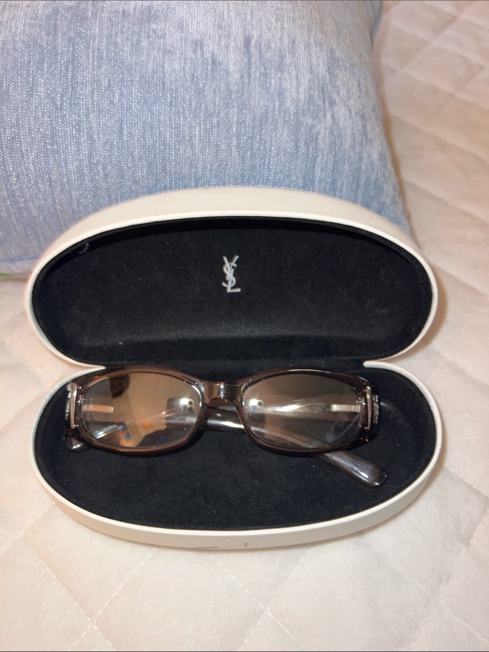 Yves Saint Laurent Brown Translucent Oval Sunglasses with White Case